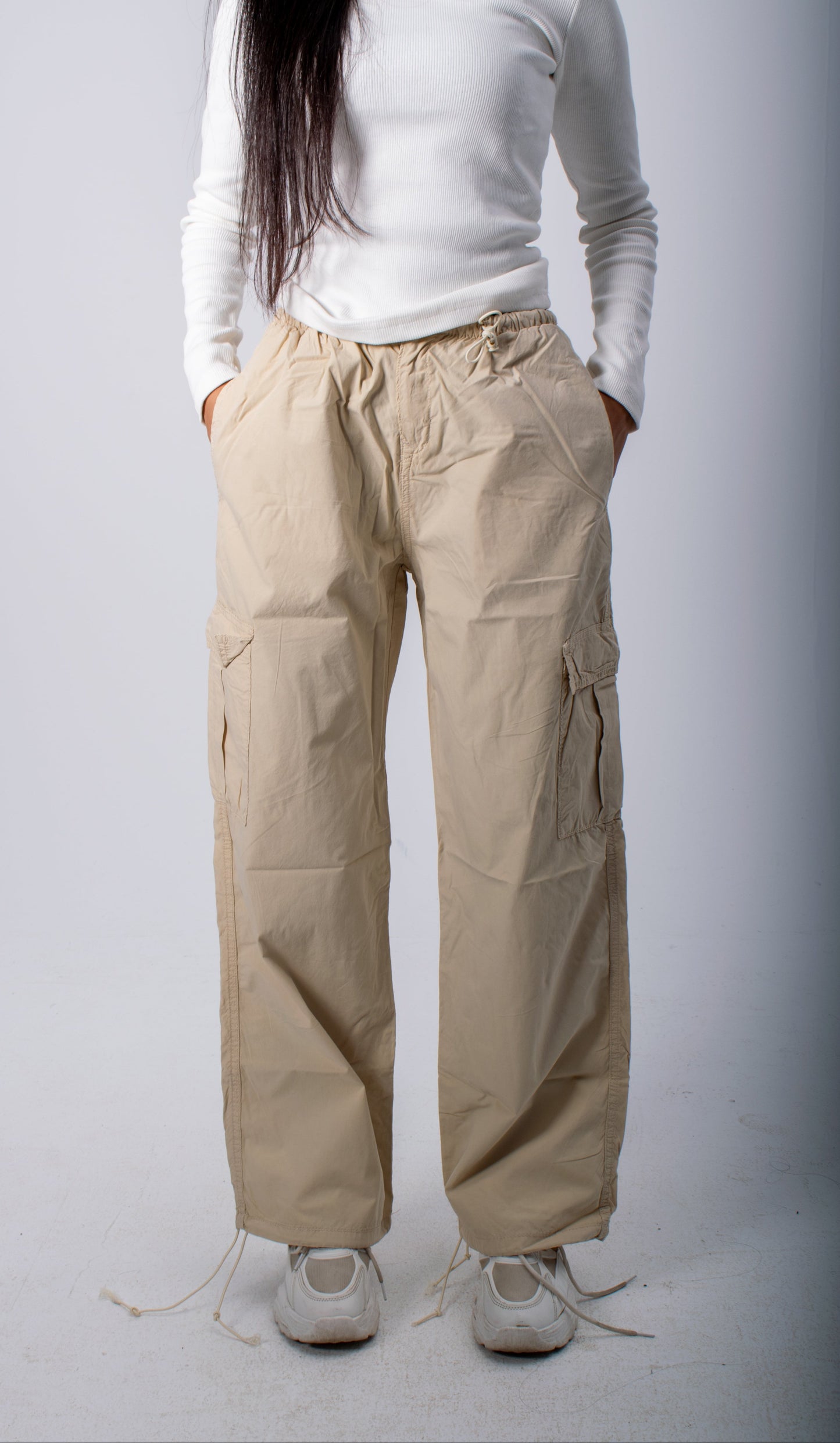 Beige Parachute Pants