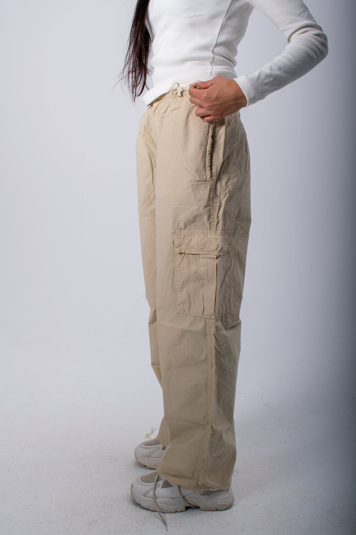 Beige Parachute Pants